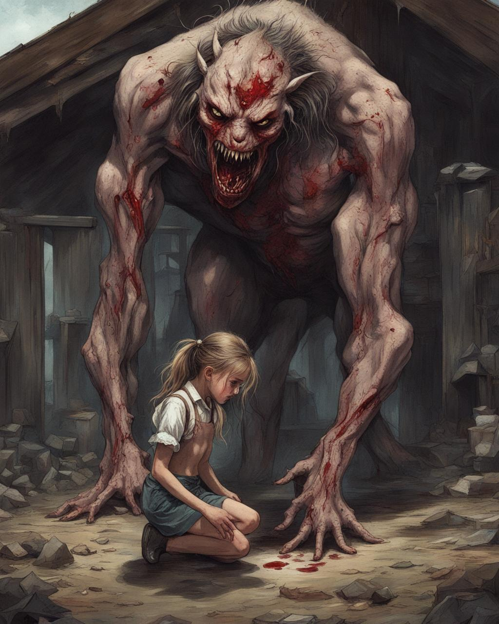 A girl caught by a monster