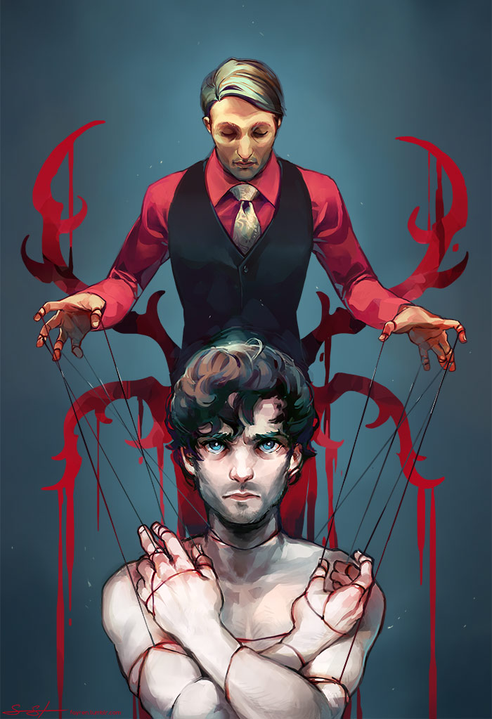 A digital painting of the characters Will Graham and Hannibal Lector from the Hannibal TV show